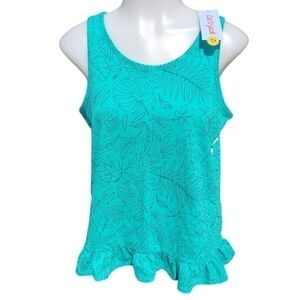 Cat & Jack Dark Mint Leaves Small Ruffle at Hem Sleeveless SIZE XL (14/16)